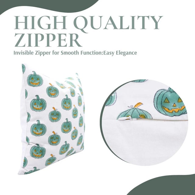 Contemporary Fabdivine Handmade Halloween Pumpkin Block Print Pillow Cover Spooky Cotton Cushion for Sofa, Couch & Chair Size 18x18 For Sale - Image 3 of 5