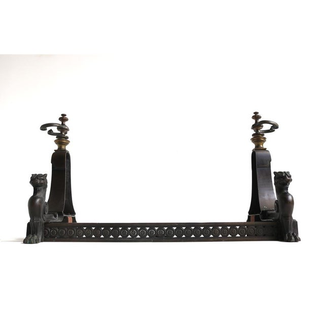 Antique French Lion Griffin Fireplace Fender Set with Integrated Tool Holders, 19th Century, Set of 3 For Sale - Image 3 of 13