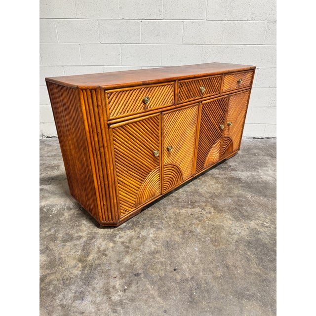 Boho Chic Vintage Coastal Bho Pencil Reed Style Bamboo Credenza For Sale - Image 3 of 9