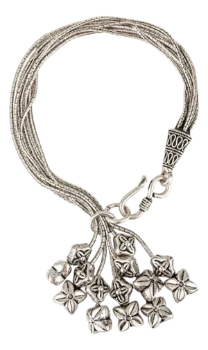 Multi-Strand 925 Sterling Silver Bracelet With Cascading Floral Charms by Carat&her