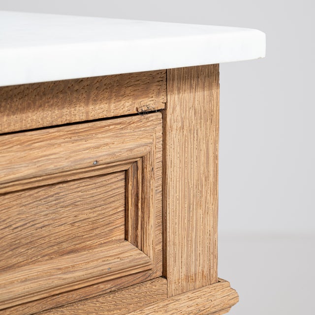 French Provincial Early 20th Century Oak Marble-Top Side Table On Casters For Sale - Image 3 of 14