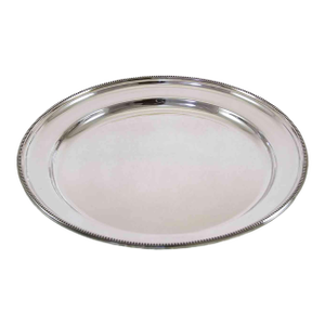 1970’s Vintage/New Round Platter With Bead Pattern, Applied Border- Silverplated