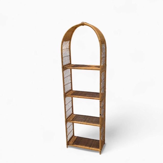 Vintage 1970s Arched Rattan & Cane Étagère, Four-Tier Shelf For Sale - Image 13 of 18