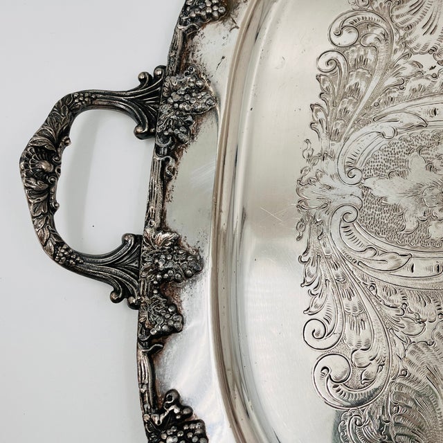 Mid 20th Century Vintage XL Silverplated Tray Grape, Vine and Scallop Shell Details For Sale - Image 5 of 16