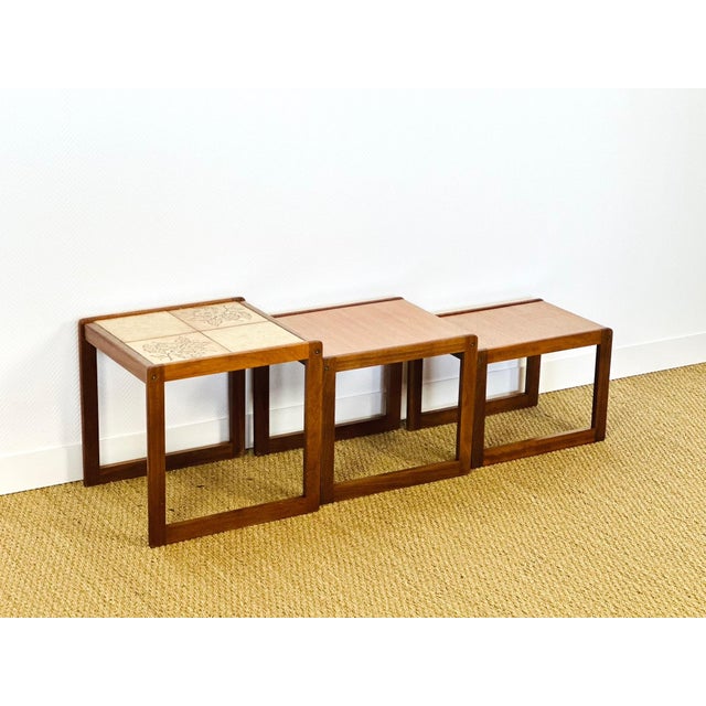 Vintage Teak and Ceramic Nesting Tables, 1960s, Set of 3 For Sale - Image 6 of 15
