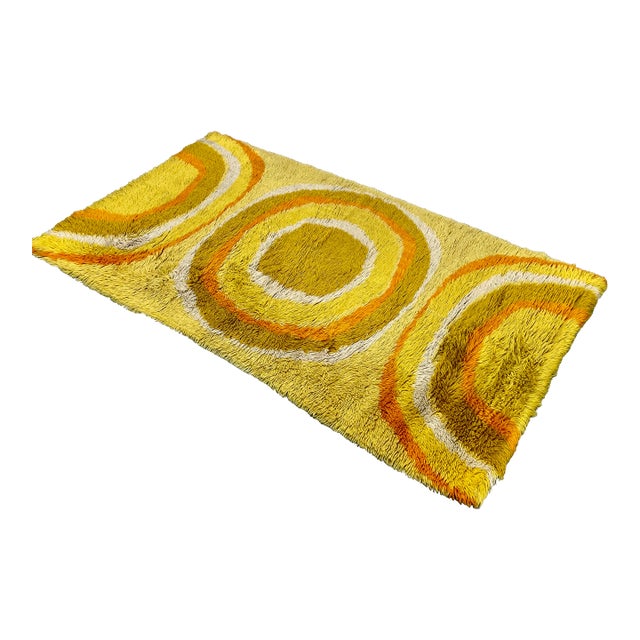Mid Century Modern Rya Rug – Vintage Shag Sunburst Accent Rug – Small Area Rug For Sale