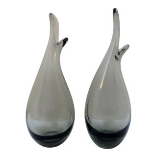 1960s Holmegaard Smoke Glass Vases, a Pair For Sale