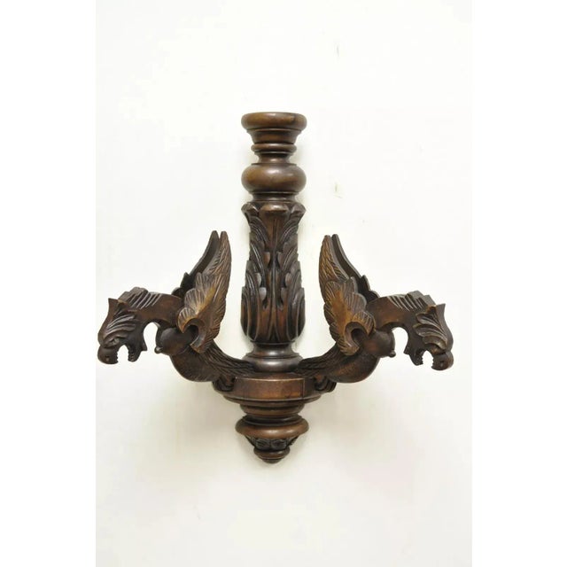 Wood Vintage Italian Renaissance Carved Walnut Winged Griffin Wall Sconces - a Pair For Sale - Image 7 of 12