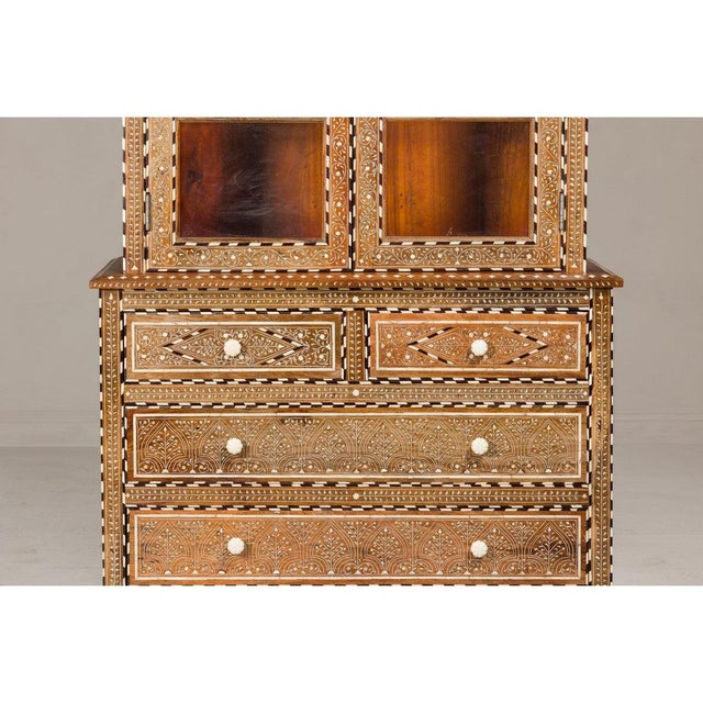 Early 20th Century Anglo Style Buffet à Deux-Corps with Abundant Floral Themed Bone Inlay For Sale In New York - Image 6 of 12