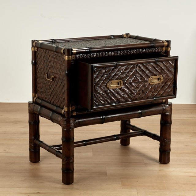 Pair of Vintage Faux Bamboo and Grasscloth British Colonial Style Stands For Sale In West Palm - Image 6 of 18