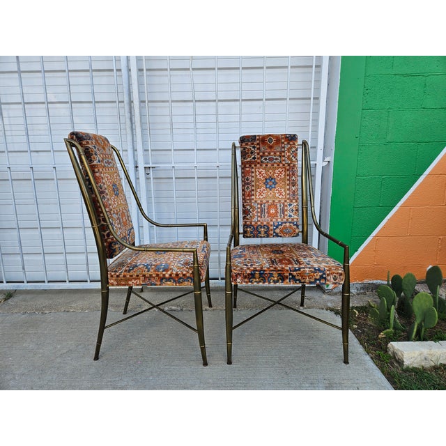 Terra Cotta Set of 8 Imperial Brass Dining Chairs Attributed to Weiman / Warren Lloyd for Mastercraft For Sale - Image 8 of 18