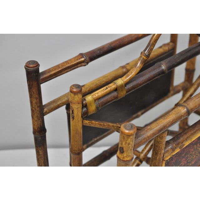 Antique English Victorian Bamboo Fretwork Canterbury Magazine Rack Stand For Sale - Image 9 of 17