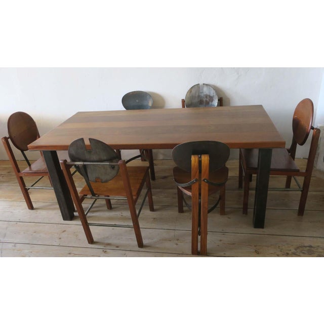 Mid-Century Modern Brutalist Teak and Patinated Steel Dining Table, 1960s For Sale - Image 5 of 15