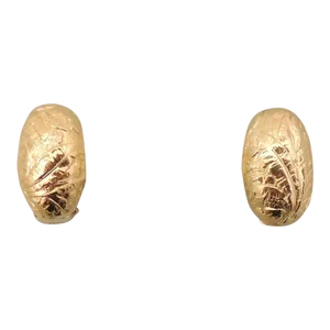 1970s Vintage Signed Napier Goldtone Etched Leaves Half Hoop Clip Earrings - 2 Pieces