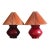 1920s Pair of Red Glass Art Deco Table Lamps With Orange Pleated Lampshades For Sale