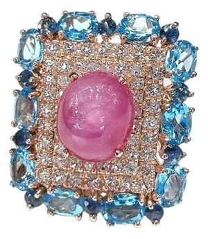 Bochic “Capri” Ruby & Topaz & Blue Topaz Ring Set In 18K Gold & Silver