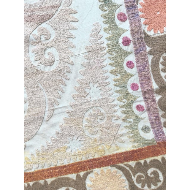 Tan Suzani Tribal Textile - Decorative Vintage Embroidery, 4'2'' X 4'11'' For Sale - Image 8 of 9