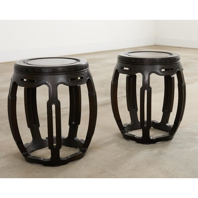 Pair of Chinese Export Hardwood Garden Stools or Drink Tables For Sale - Image 11 of 12