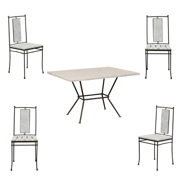 MidCentury Modern MarbleTop Patio Dining Set 5 Pieces Chairish