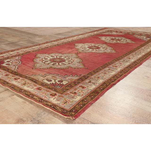 Red Vintage Turkish Oushak Rug, 04'11 X 10'08 For Sale - Image 8 of 10