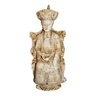 Vintage Chinese Empress Carved Cast Resin With Faux Ivory Finish Figurine Statue For Sale