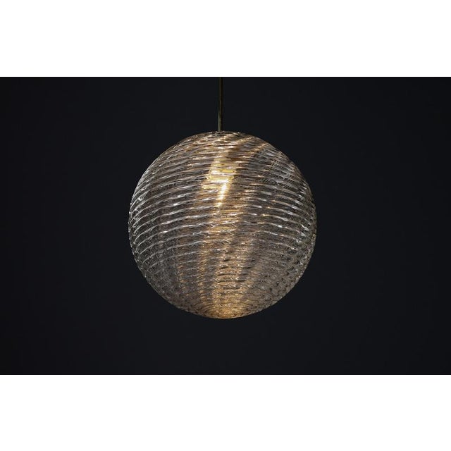 1960s Large Mid-Century Modern Brass and Pattern Glass Pendants, Prague, 1960s For Sale - Image 5 of 15