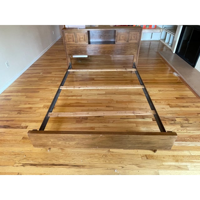 Lane  brutalist Lane Harlequin Style Mid Century Walnut Storage Full BedFrame For Sale - Image 4 of 5