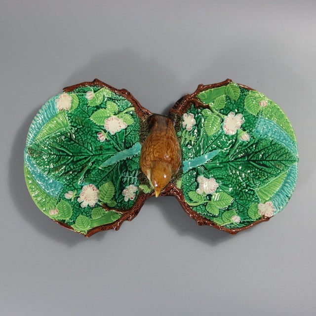 George Jones Majolica Twin Lobed Bird Dish For Sale - Image 11 of 12