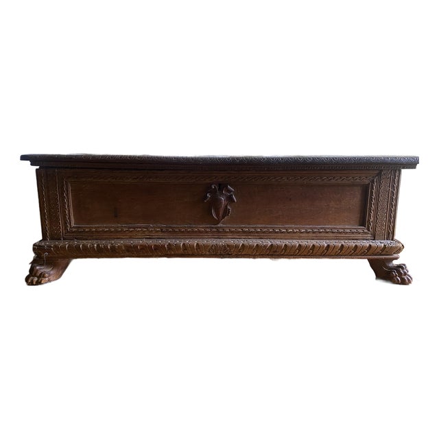 Antique Spanish Carved Wedding Chest For Sale