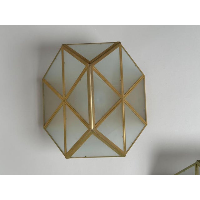 Gold and Satin Glass Geometic Wall Sconces by Wilhelm Vest Wahl, 1970s, Set of 3 For Sale - Image 9 of 16