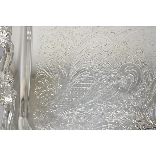 Vintage Sheridan Victorian Silver Plated Footed Butlers Serving Platter Bar Tray For Sale - Image 4 of 14