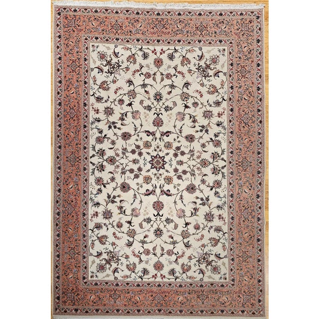 Late 20th Century Vintage Persian Tabriz Rug, Handwoven Allover Floral Pattern, Ivory & Pale Pink, 7’ X 10’ For Sale - Image 5 of 12