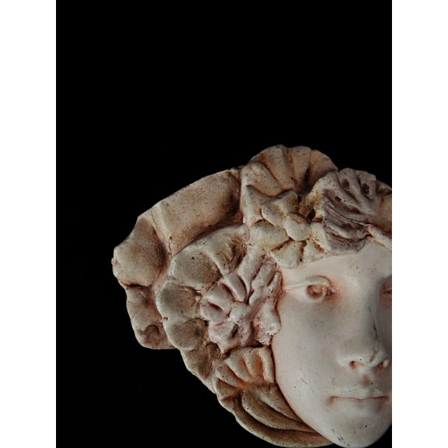 1970s Art Nouveau Style Pink Plaster Wall Mask with Woman's Face and Flowers, 1970s For Sale - Image 5 of 12
