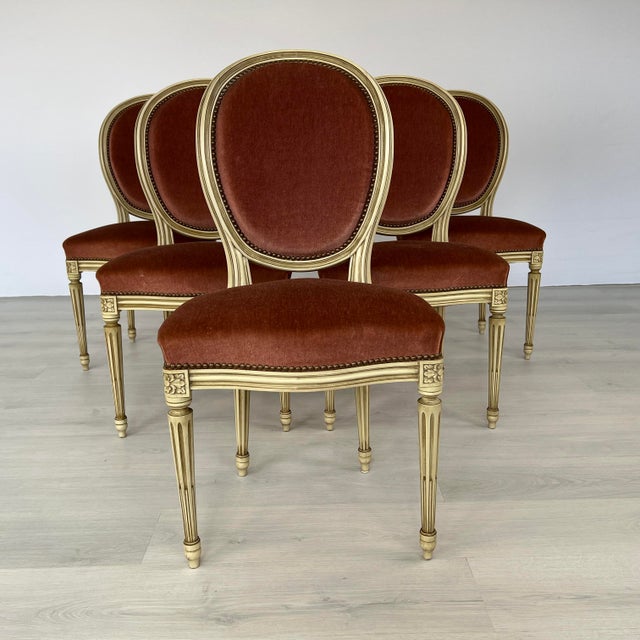Mid 20th Century Original French Louis XVI Medallion Back Dining Chairs – Set of 6 For Sale - Image 5 of 12