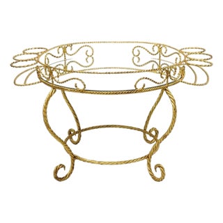 Vintage Italian Hollywood Regency Iron Gold Rope Round Mirror Top Coffee Table For Sale