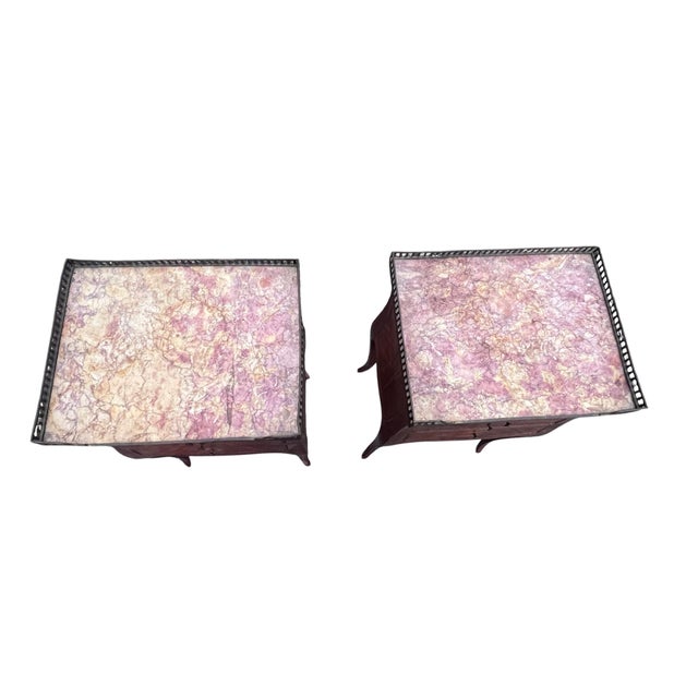 Wood Late 19th Century Marble Top Gallery French Italy 3 Drawer Stands, Pair For Sale - Image 7 of 18