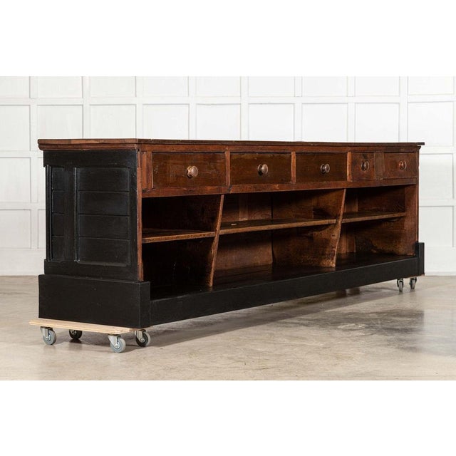 English Ebonised Pine Haberdashery Shop Counter with Walnut Top, 1880s For Sale - Image 3 of 18