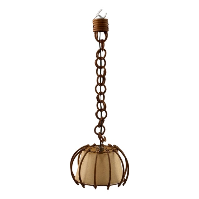 French Sculptural Wicker and Paper Pendant Light, 1960s For Sale