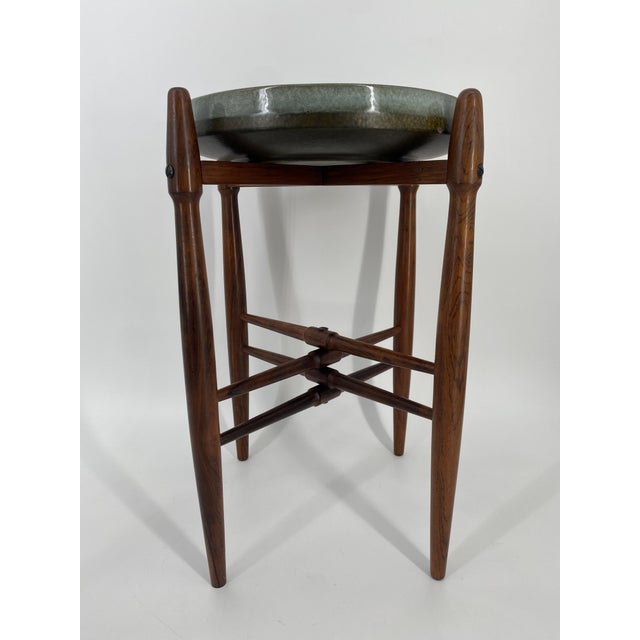 Mid-Century Modern Mid-Century Side Table with Glazed Ceramic Plate on Rosewood Frame by Arne Basse for Knabstrup, Denmark, 1960s For Sale - Image 3 of 14