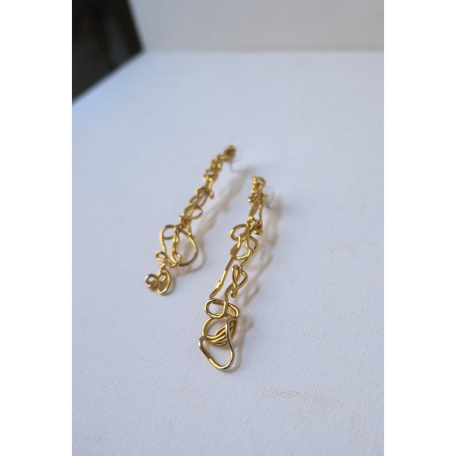 Gold-Tone Abstract Long Drop Earrings, Pair For Sale In New York - Image 6 of 8