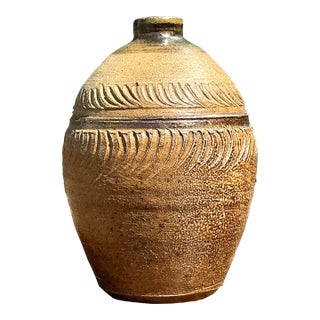 Vintage Original Studio Pottery Ribbed Vase For Sale