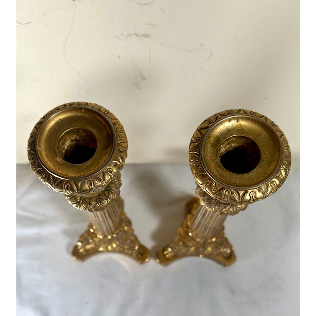 Neoclassical Antique Pair French Neoclassical Ormolu Bronze Candlesticks For Sale - Image 3 of 12