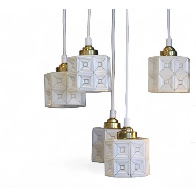 Hanging Window Lamp in White and Clear Glass, 1960s For Sale - Image 10 of 10