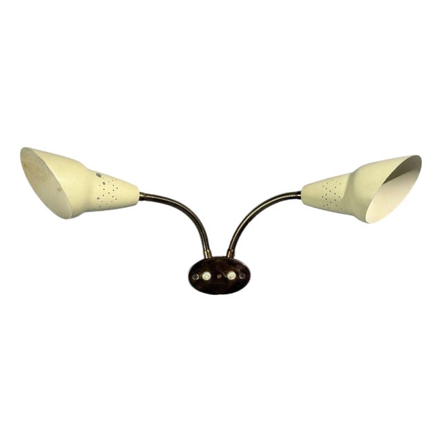 1950s Swedish Modern, Adjustable Wall Light, Brass, Lacquered Metal, Sweden For Sale
