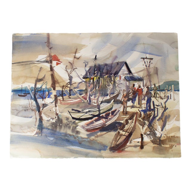 Watercolor Painting of a Seascape by Artist Virginia Brooks For Sale