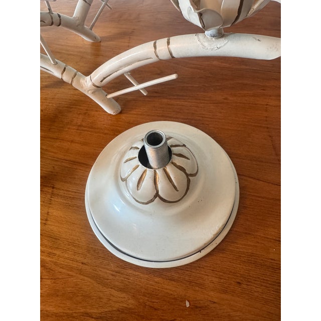 Midcentury White Faux Bamboo Pagoda Tole Chandelier For Sale - Image 12 of 12