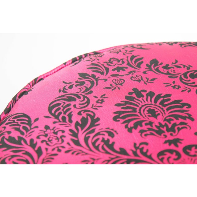 Vintage Modern Fuchsia and Black Moroccan Round Upholstered Stools For Sale In Palm Springs - Image 6 of 12