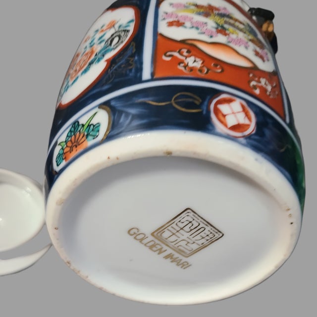 Ceramic Vintage Japanese Hand Painted Floral Golden Imari Tea Pot For Sale - Image 7 of 10