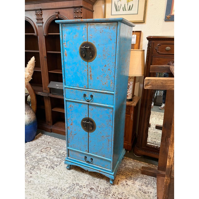 Chinese Inspired Cerulean Wedding Cabinet For Sale In San Francisco - Image 6 of 12