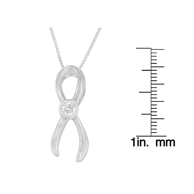 .925 Sterling Silver 1/10 cttw Diamond Ribbon Pendant Necklace (H-I, I1-I2) For Sale - Image 4 of 4